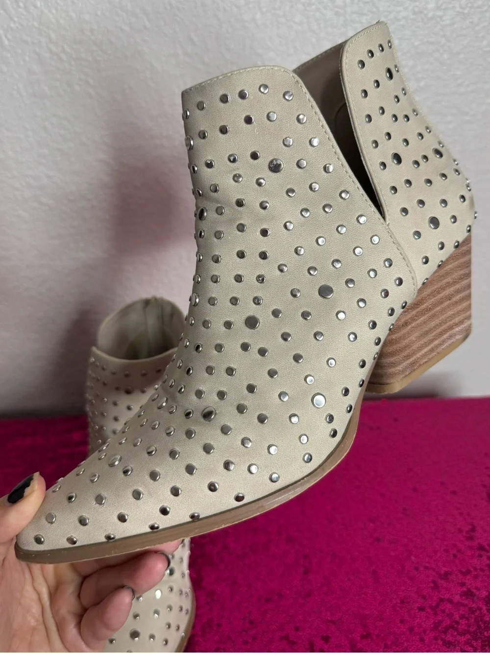ALTAR’D STATE 🩶 Cowboy Ankle Booties- Silver Studded, Pointed Toe (Women’s 8.5)